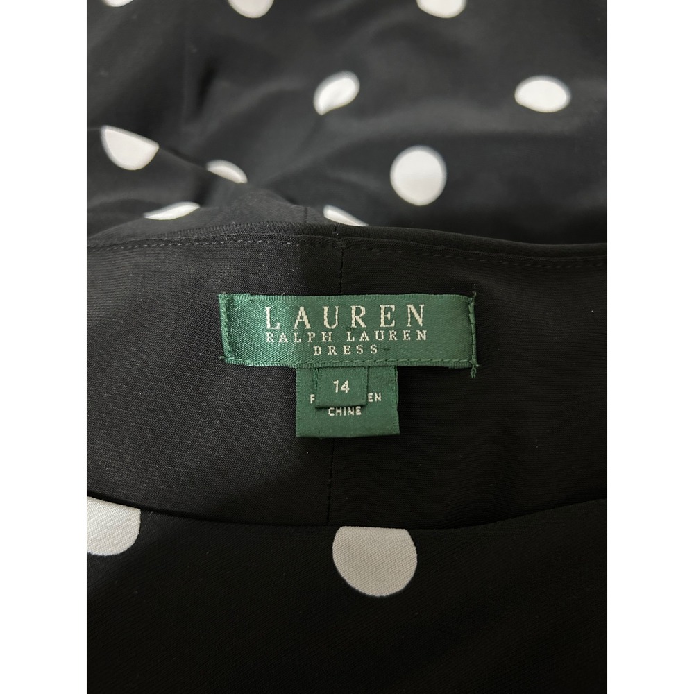 Lauren Ralph Lauren 14 Polka Dot Twist Front Sheath Dress Black White Sleeveless - Picture 3 of 11